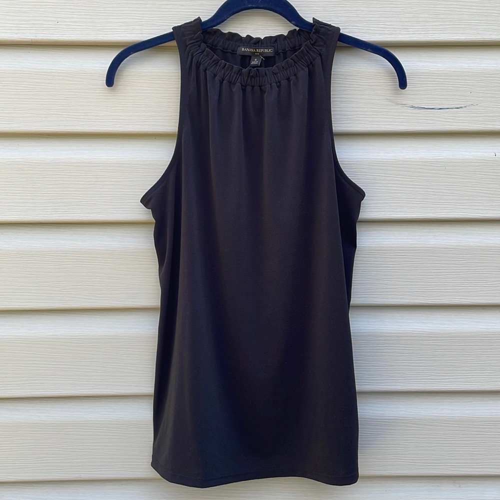 Black Ruffle Mock Neck Tank Top